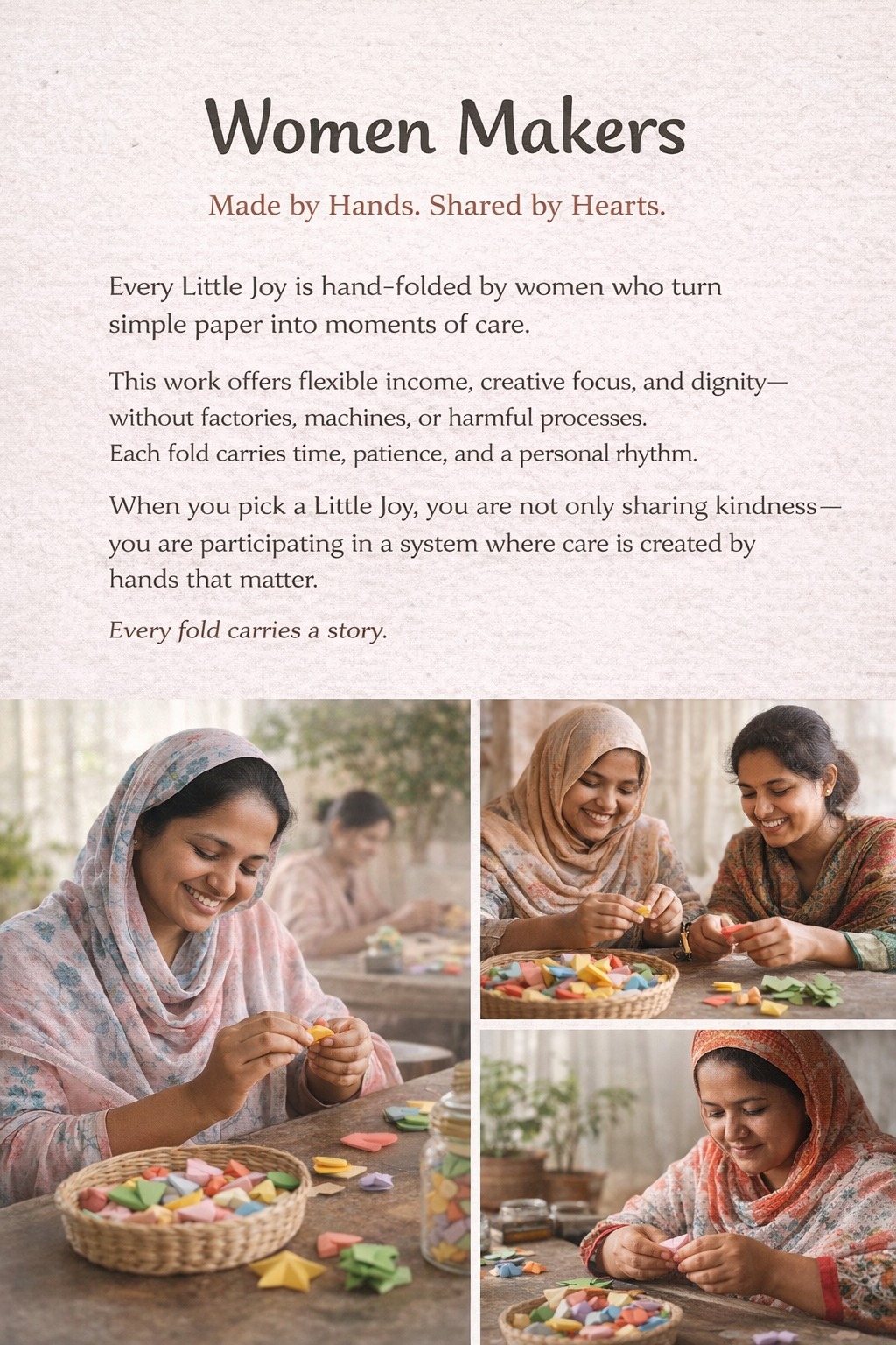 Women artisans hand-folding origami with care